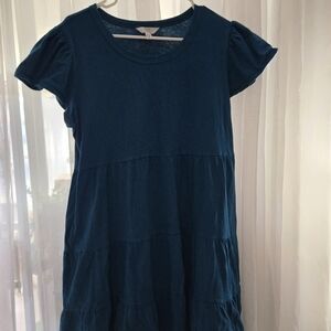 Time and Tru Teal Tiered Short-Sleeve Dress
